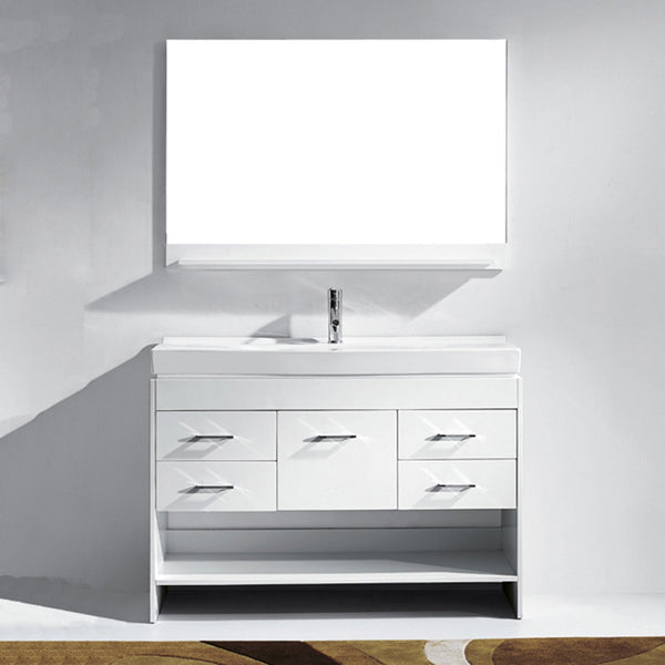 Virtu USA Gloria 48" Single Bath Vanity with White Ceramic Top and Square Sink with Brushed Nickel Faucet and Mirror - Luxe Bathroom Vanities