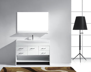 Virtu USA Gloria 48" Single Bath Vanity with White Ceramic Top and Square Sink with Polished Chrome Faucet and Mirror - Luxe Bathroom Vanities