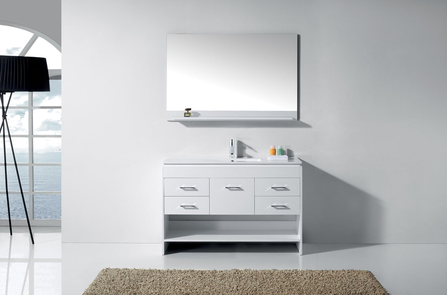 Virtu USA Gloria 48" Single Bath Vanity with Slim White Ceramic Top and Square Sink with Polished Chrome Faucet and Mirror - Luxe Bathroom Vanities Luxury Bathroom Fixtures Bathroom Furniture