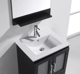 Virtu USA Zola 24" Single Bath Vanity with Slim White Ceramic Top and Square Sink with Polished Chrome Faucet and Mirror - Luxe Bathroom Vanities Luxury Bathroom Fixtures Bathroom Furniture