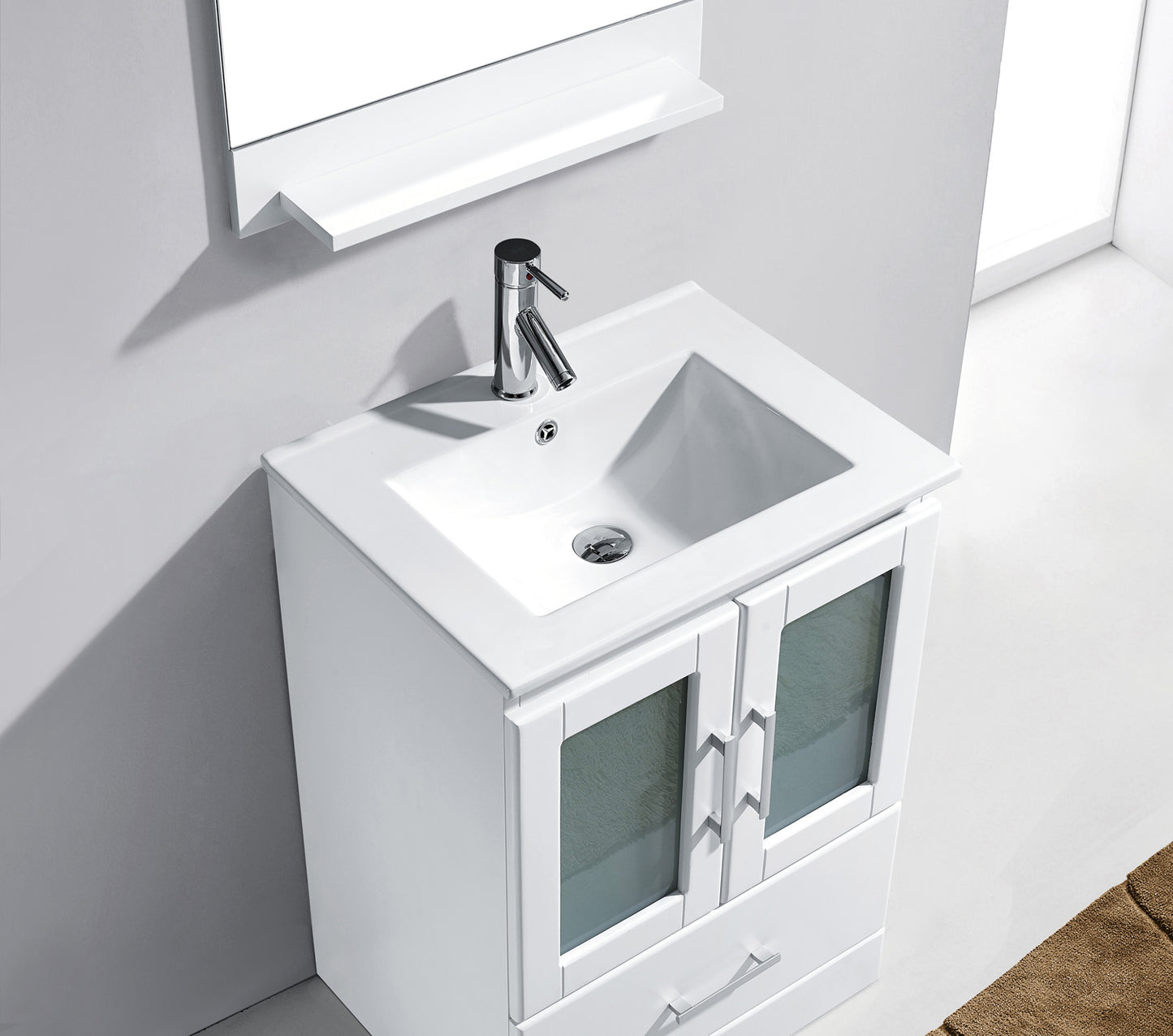 Virtu USA Zola 24" Single Bath Vanity with Slim White Ceramic Top and Square Sink with Polished Chrome Faucet and Mirror - Luxe Bathroom Vanities Luxury Bathroom Fixtures Bathroom Furniture