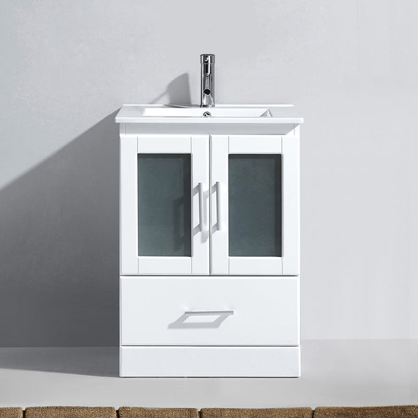 Virtu USA Zola 24" Single Bath Vanity with Slim White Ceramic Top and Square Sink with Polished Chrome Faucet - Luxe Bathroom Vanities Luxury Bathroom Fixtures Bathroom Furniture