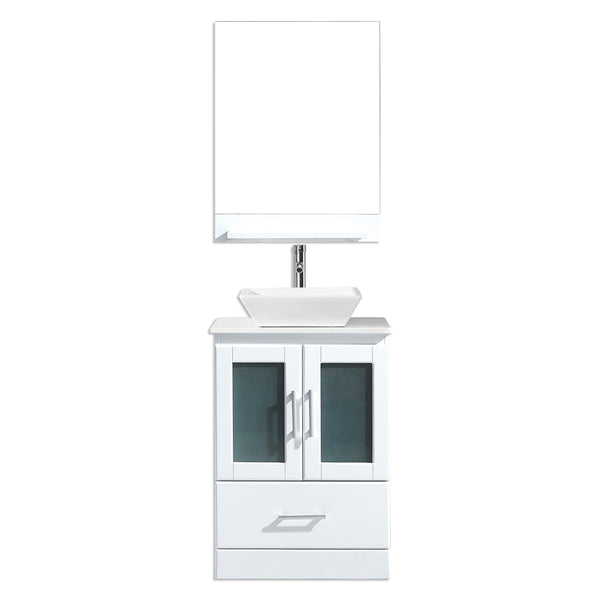 Virtu USA Zola 24" Single Bath Vanity with White Engineered Stone Top and Square Sink with Brushed Nickel Faucet and Mirror - Luxe Bathroom Vanities Luxury Bathroom Fixtures Bathroom Furniture