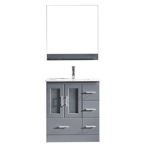 Virtu USA Zola 30" Single Bath Vanity with Slim White Ceramic Top and Square Sink with Polished Chrome Faucet and Mirror - Luxe Bathroom Vanities Luxury Bathroom Fixtures Bathroom Furniture