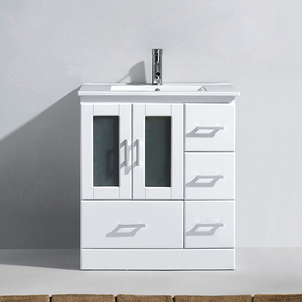 Virtu USA Zola 30" Single Bath Vanity with Slim White Ceramic Top and Square Sink with Polished Chrome Faucet - Luxe Bathroom Vanities Luxury Bathroom Fixtures Bathroom Furniture