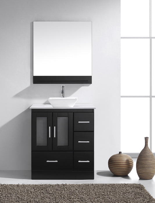 Virtu USA Zola 30" Single Bath Vanity in Espresso with White Engineered Stone Top and Square Sink with Brushed Nickel Faucet and Mirror - Luxe Bathroom Vanities Luxury Bathroom Fixtures Bathroom Furniture