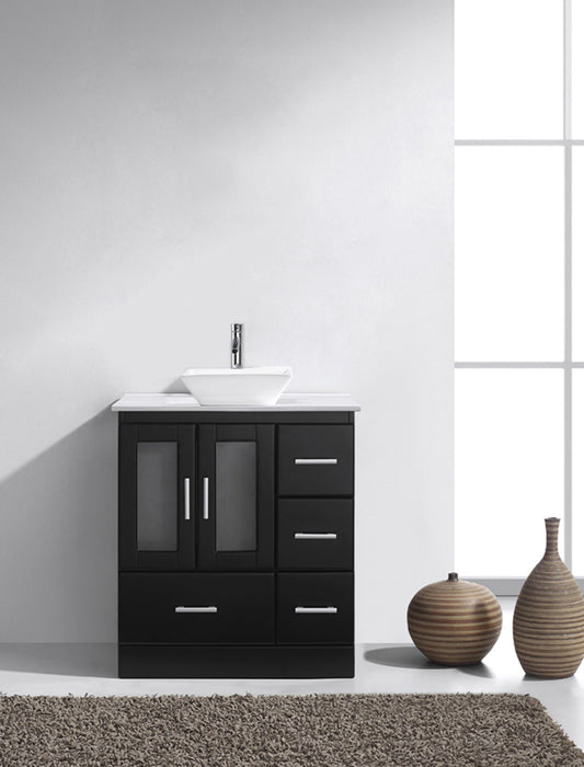 Virtu USA Zola 30" Single Bath Vanity in Espresso with White Engineered Stone Top and Square Sink with Polished Chrome Faucet - Luxe Bathroom Vanities Luxury Bathroom Fixtures Bathroom Furniture