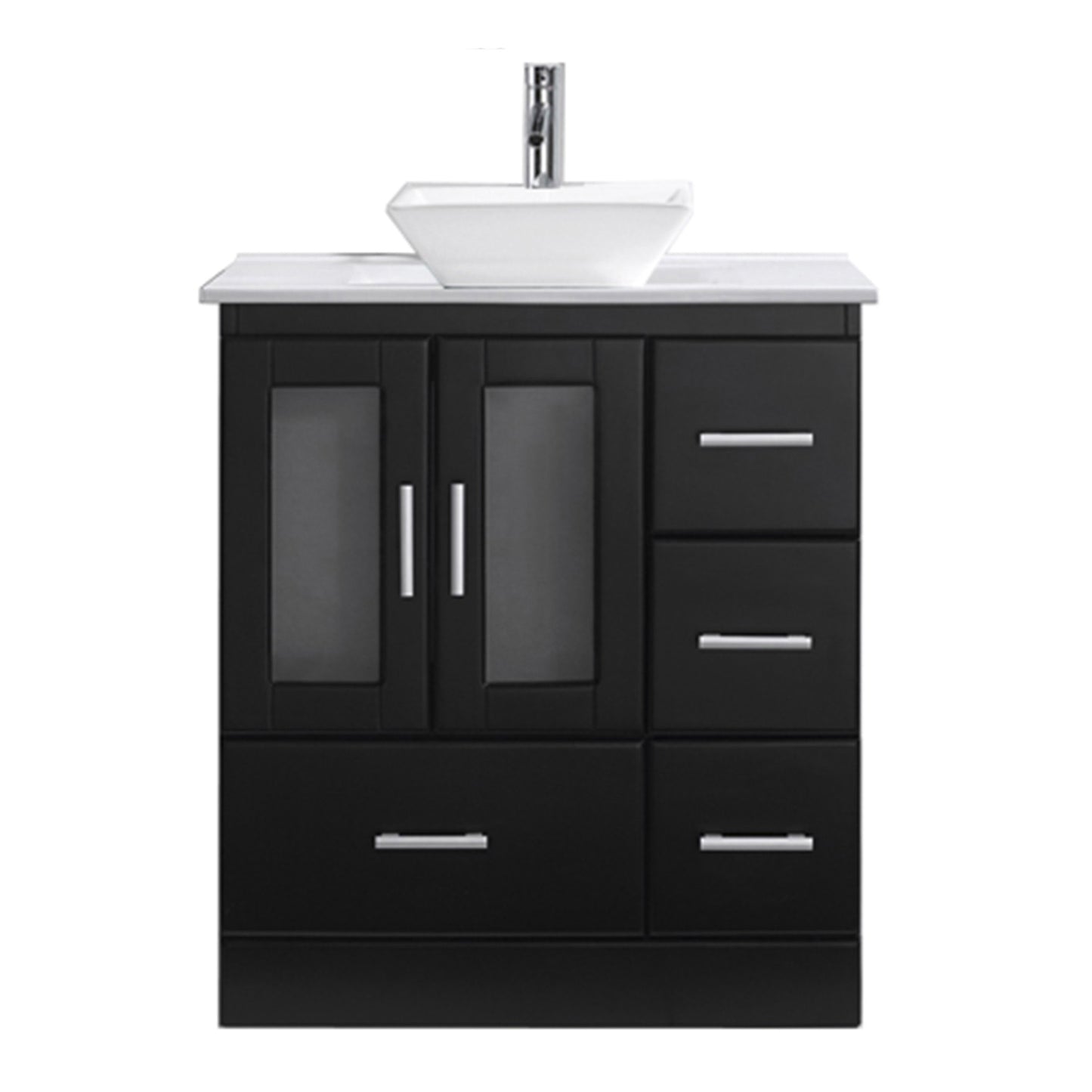 Virtu USA Zola 30" Single Bath Vanity in Espresso with White Engineered Stone Top and Square Sink with Polished Chrome Faucet - Luxe Bathroom Vanities Luxury Bathroom Fixtures Bathroom Furniture