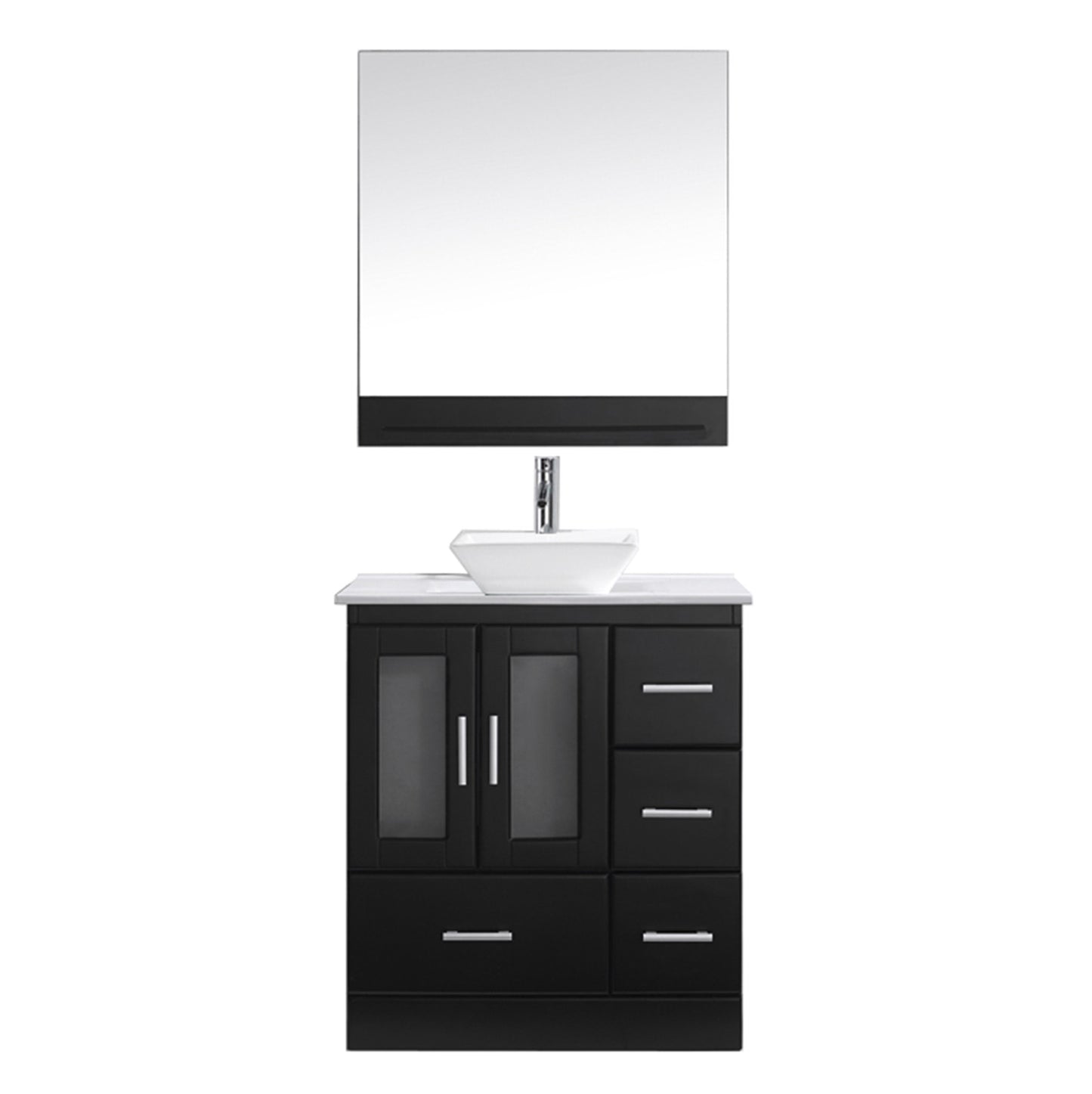 Virtu USA Zola 30" Single Bath Vanity in Espresso with White Engineered Stone Top and Square Sink with Polished Chrome Faucet and Mirror - Luxe Bathroom Vanities Luxury Bathroom Fixtures Bathroom Furniture