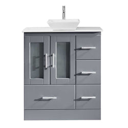 Virtu USA Zola 30" Single Bath Vanity with White Engineered Stone Top and Square Sink with Polished Chrome Faucet - Luxe Bathroom Vanities
