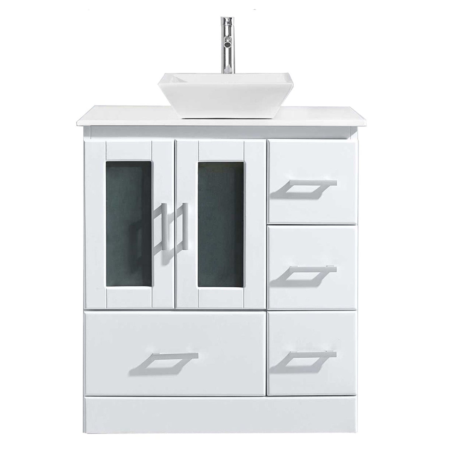 Virtu USA Zola 30" Single Bath Vanity with White Engineered Stone Top and Square Sink with Polished Chrome Faucet - Luxe Bathroom Vanities