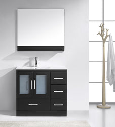 Virtu USA Zola 36" Single Bath Vanity with Slim White Ceramic Top and Square Sink with Brushed Nickel Faucet and Mirror - Luxe Bathroom Vanities Luxury Bathroom Fixtures Bathroom Furniture