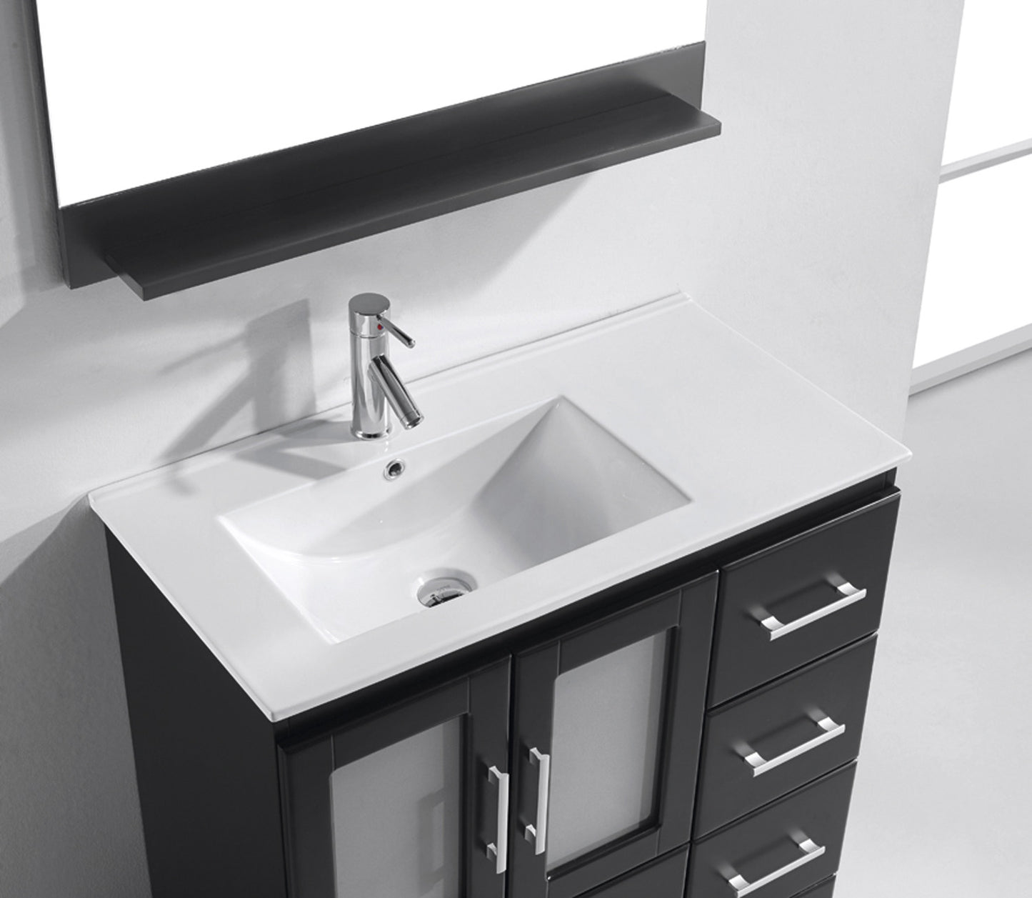 Virtu USA Zola 36" Single Bath Vanity with Slim White Ceramic Top and Square Sink with Brushed Nickel Faucet and Mirror - Luxe Bathroom Vanities Luxury Bathroom Fixtures Bathroom Furniture