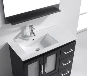 Virtu USA Zola 36" Single Bath Vanity with Slim White Ceramic Top and Square Sink with Brushed Nickel Faucet and Mirror - Luxe Bathroom Vanities Luxury Bathroom Fixtures Bathroom Furniture