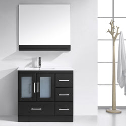 Virtu USA Zola 36" Single Bath Vanity with Slim White Ceramic Top and Square Sink with Polished Chrome Faucet and Mirror - Luxe Bathroom Vanities Luxury Bathroom Fixtures Bathroom Furniture