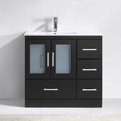 Virtu USA Zola 36" Single Bath Vanity with Slim White Ceramic Top and Square Sink with Polished Chrome Faucet - Luxe Bathroom Vanities Luxury Bathroom Fixtures Bathroom Furniture