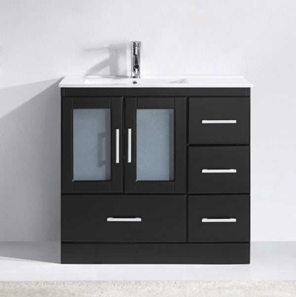 Virtu USA Zola 36" Single Bath Vanity with Slim White Ceramic Top and Square Sink with Polished Chrome Faucet - Luxe Bathroom Vanities Luxury Bathroom Fixtures Bathroom Furniture