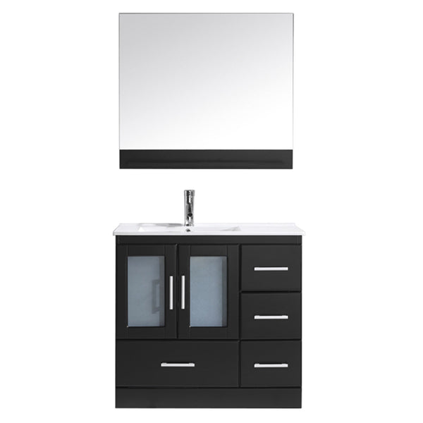 Virtu USA Zola 36" Single Bath Vanity with Slim White Ceramic Top and Square Sink with Polished Chrome Faucet and Mirror - Luxe Bathroom Vanities Luxury Bathroom Fixtures Bathroom Furniture