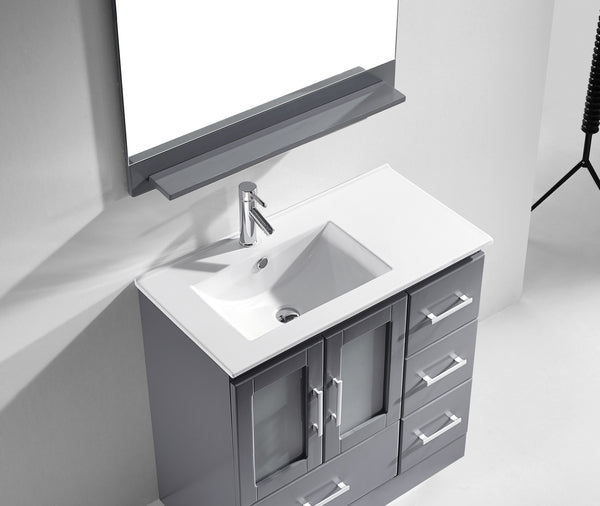 Virtu USA Zola 36" Single Bath Vanity with Slim White Ceramic Top and Square Sink with Brushed Nickel Faucet and Mirror - Luxe Bathroom Vanities Luxury Bathroom Fixtures Bathroom Furniture