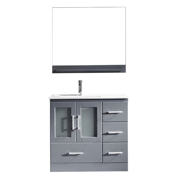 Virtu USA Zola 36" Single Bath Vanity with Slim White Ceramic Top and Square Sink with Polished Chrome Faucet and Mirror - Luxe Bathroom Vanities Luxury Bathroom Fixtures Bathroom Furniture