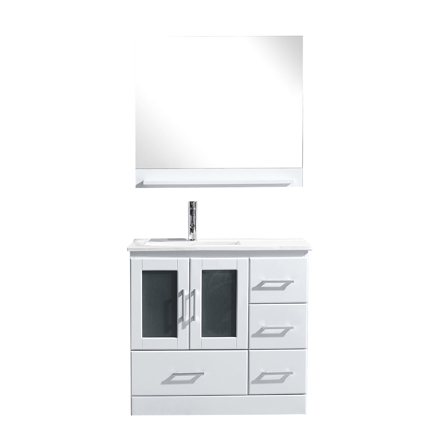 Virtu USA Zola 36" Single Bath Vanity with Slim White Ceramic Top and Square Sink with Brushed Nickel Faucet and Mirror - Luxe Bathroom Vanities Luxury Bathroom Fixtures Bathroom Furniture