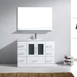 Virtu USA Zola 48" Single Bath Vanity with Slim White Ceramic Top and Square Sink with Polished Chrome Faucet and Mirror - Luxe Bathroom Vanities Luxury Bathroom Fixtures Bathroom Furniture