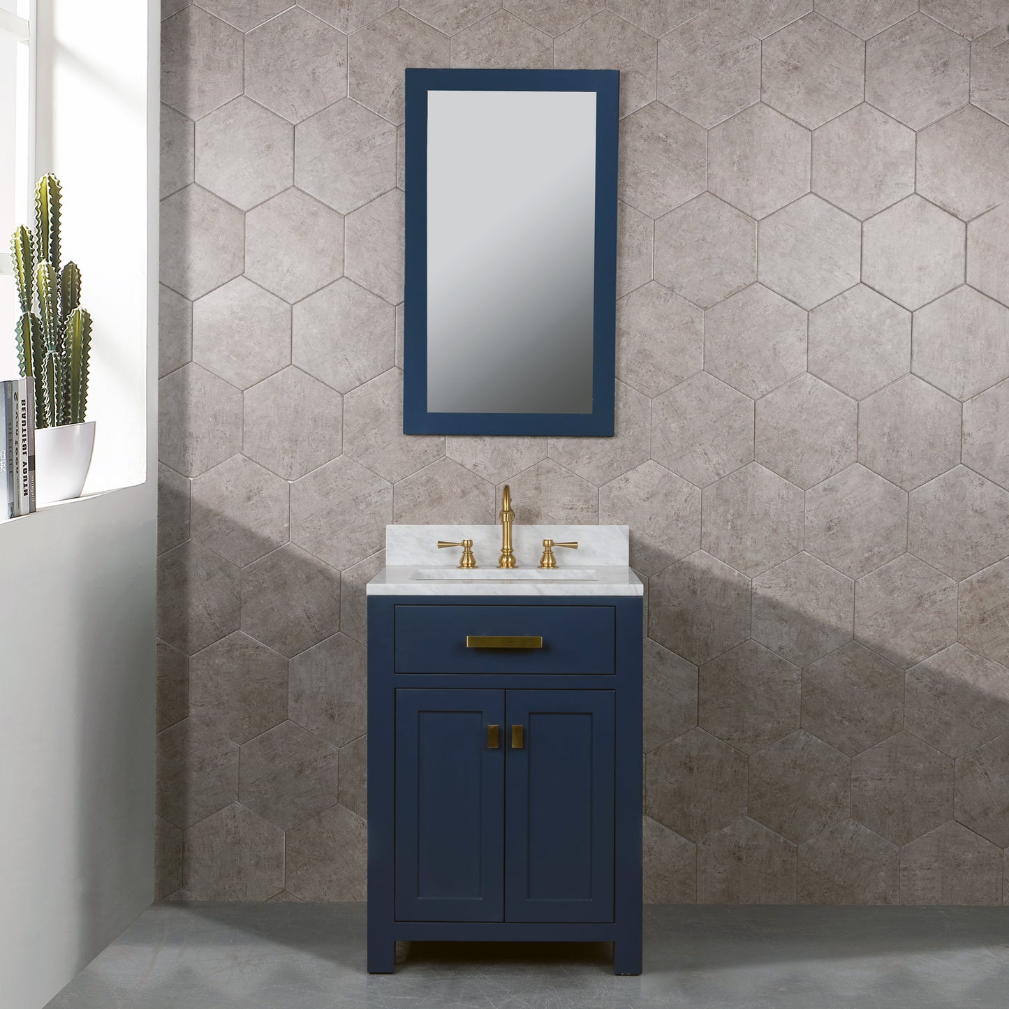Water Creation VIOLA 24" Inch Single Sink Carrara White Marble Vanity In Monarch Blue - Luxe Bathroom Vanities