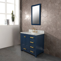Water Creation Madison 36" Inch Single Sink Carrara White Marble Vanity In Monarch Blue - Luxe Bathroom Vanities