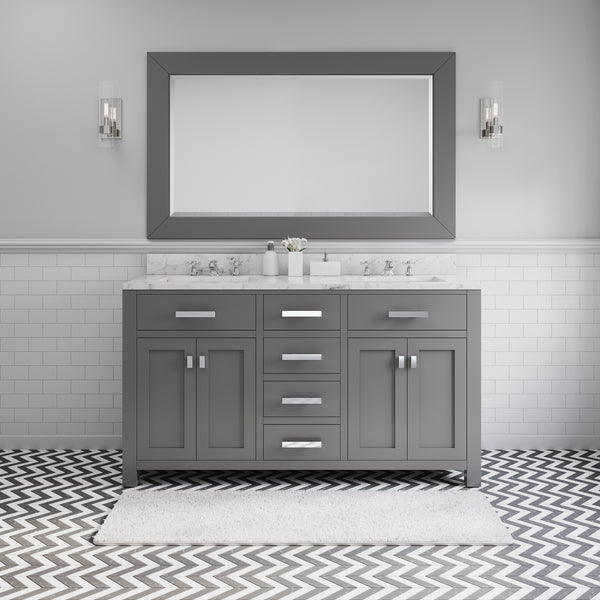 Water Creation Madison 60 Inch Double Sink Bathroom Vanity With Matching Framed Mirror And Faucet - Luxe Bathroom Vanities