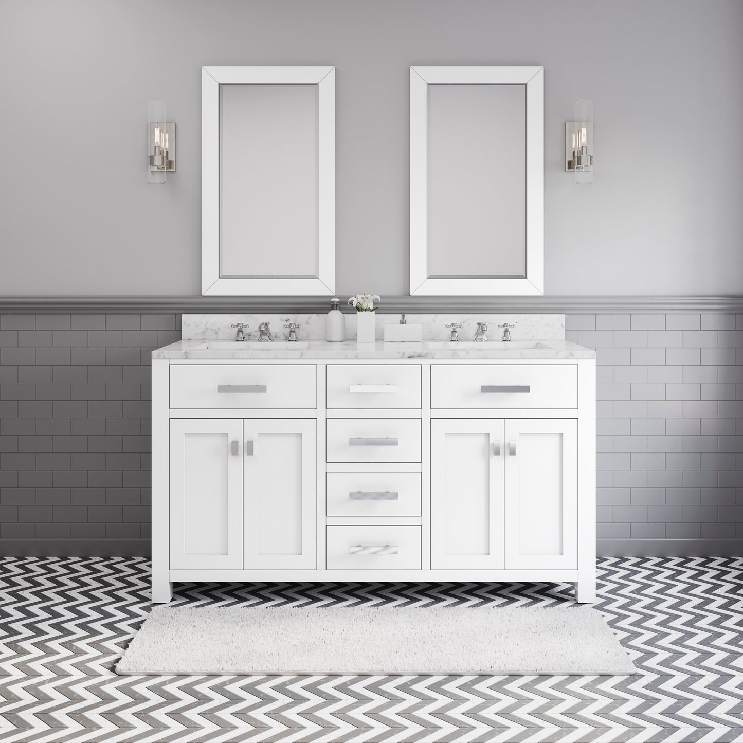 Water Creation Madison  60 Inch Double Sink Bathroom Vanity With Faucet - Luxe Bathroom Vanities