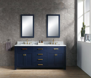 Water Creation Madison 72" Inch Double Sink Carrara White Marble Vanity In Monarch Blue - Luxe Bathroom Vanities