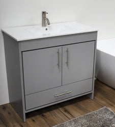 Volpa Pacific 36" Modern Bathroom Vanity with Integrated Ceramic Top and Brushed Nickel Round Handles - Luxe Bathroom Vanities Luxury Bathroom Fixtures Bathroom Furniture