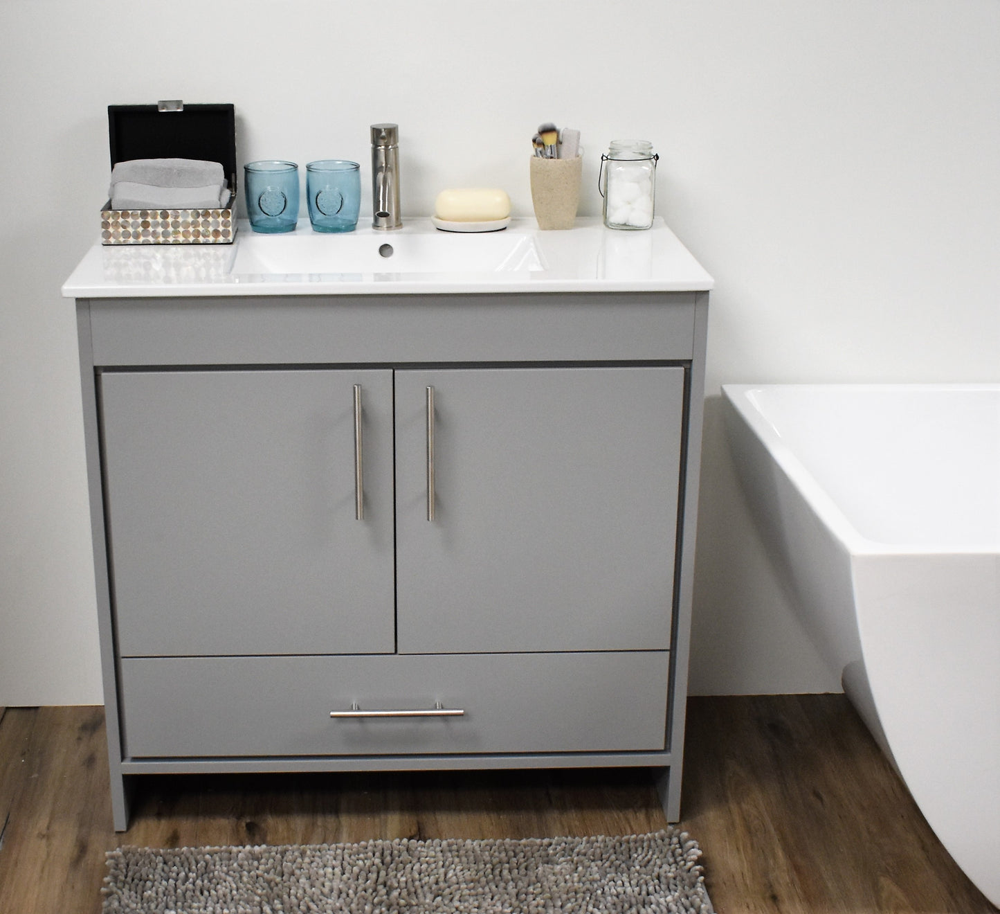 Volpa Pacific 36" Modern Bathroom Vanity with Integrated Ceramic Top and Brushed Nickel Round Handles - Luxe Bathroom Vanities Luxury Bathroom Fixtures Bathroom Furniture