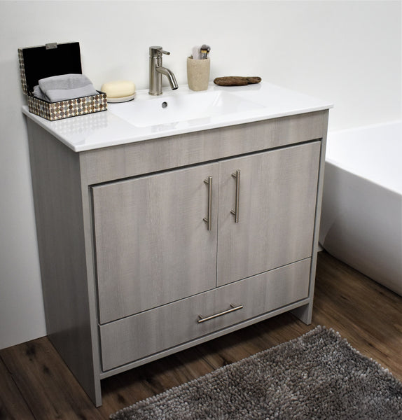 Volpa Pacific 36" Modern Bathroom Vanity with Brushed Nickel Round Handles Cabinet Only - Luxe Bathroom Vanities Luxury Bathroom Fixtures Bathroom Furniture