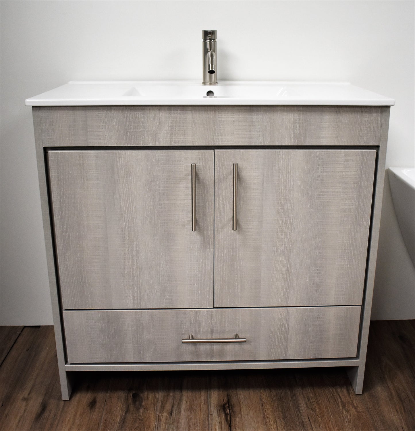 Volpa Pacific 36" Modern Bathroom Vanity with Integrated Ceramic Top and Brushed Nickel Round Handles - Luxe Bathroom Vanities Luxury Bathroom Fixtures Bathroom Furniture