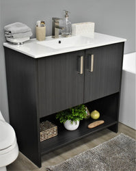 Volpa Pacific 36" Modern Bathroom Vanity with Integrated Ceramic Top and Brushed Nickel Round Handles - Luxe Bathroom Vanities Luxury Bathroom Fixtures Bathroom Furniture