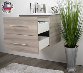 Volpa Napa 24" Modern Wall-Mounted Floating Bathroom Vanity with Ceramic Top and Round Handles - Luxe Bathroom Vanities Luxury Bathroom Fixtures Bathroom Furniture