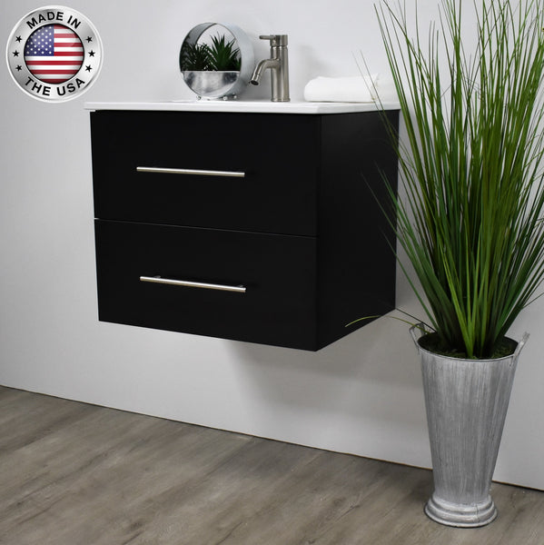 Volpa Napa 24" Modern Wall-Mounted Floating Bathroom Vanity with Ceramic Top and Round Handles - Luxe Bathroom Vanities Luxury Bathroom Fixtures Bathroom Furniture