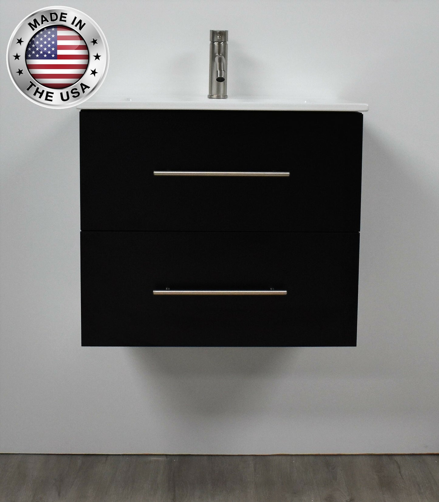 Volpa Napa 24" Modern Wall-Mounted Floating Bathroom Vanity with Ceramic Top and Round Handles - Luxe Bathroom Vanities Luxury Bathroom Fixtures Bathroom Furniture