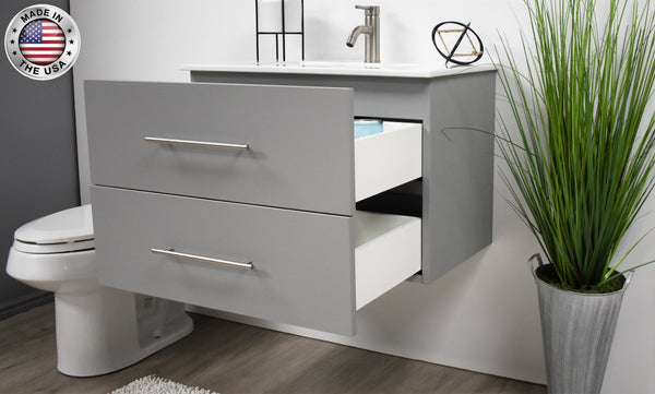 Volpa Napa 24" Modern Wall-Mounted Floating Bathroom Vanity with Ceramic Top and Round Handles - Luxe Bathroom Vanities Luxury Bathroom Fixtures Bathroom Furniture