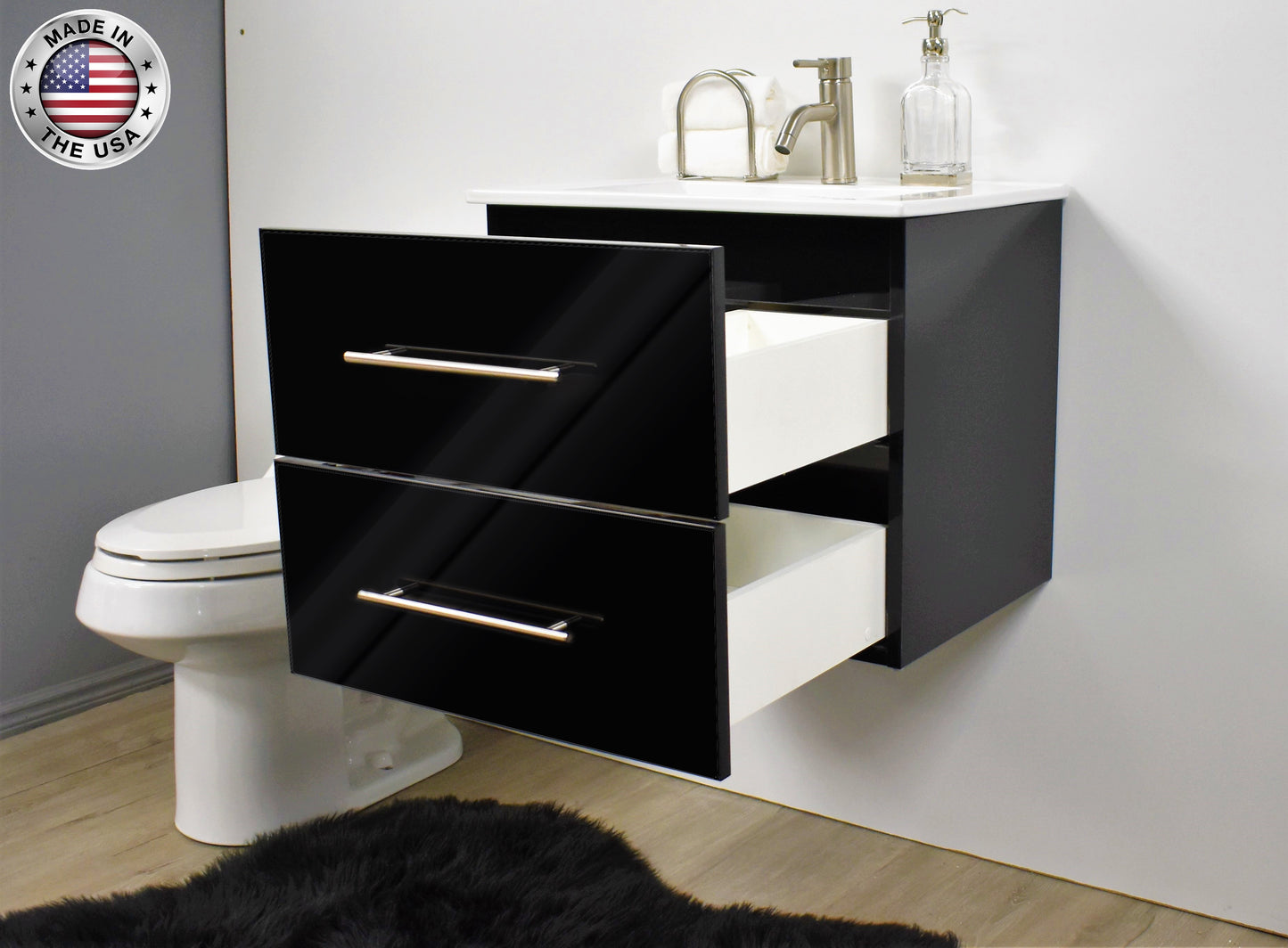 Volpa Napa 24" Modern Wall-Mounted Floating Bathroom Vanity with Ceramic Top and Round Handles - Luxe Bathroom Vanities Luxury Bathroom Fixtures Bathroom Furniture
