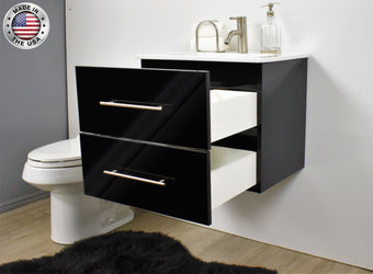 Volpa Napa 24" Modern Wall-Mounted Floating Bathroom Vanity with Ceramic Top and Round Handles - Luxe Bathroom Vanities Luxury Bathroom Fixtures Bathroom Furniture