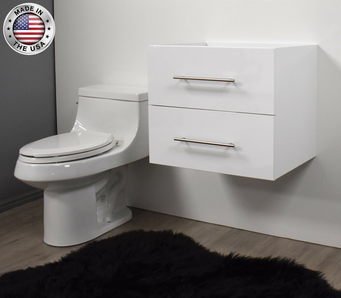 Volpa Napa 24" Modern Wall-Mounted Floating Bathroom Vanity with Round Handles Cabinet Only - Luxe Bathroom Vanities Luxury Bathroom Fixtures Bathroom Furniture