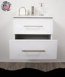 Volpa Napa 24" Modern Wall-Mounted Floating Bathroom Vanity with Ceramic Top and Round Handles - Luxe Bathroom Vanities Luxury Bathroom Fixtures Bathroom Furniture