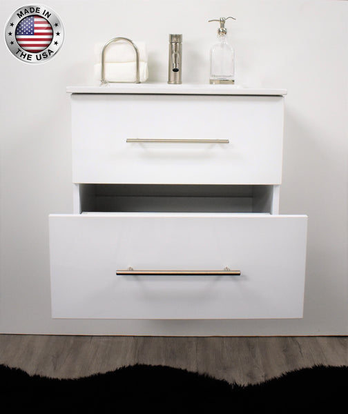 Volpa Napa 24" Modern Wall-Mounted Floating Bathroom Vanity with Ceramic Top and Round Handles - Luxe Bathroom Vanities Luxury Bathroom Fixtures Bathroom Furniture