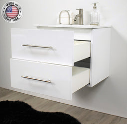 Volpa Napa 24" Modern Wall-Mounted Floating Bathroom Vanity with Ceramic Top and Round Handles - Luxe Bathroom Vanities Luxury Bathroom Fixtures Bathroom Furniture