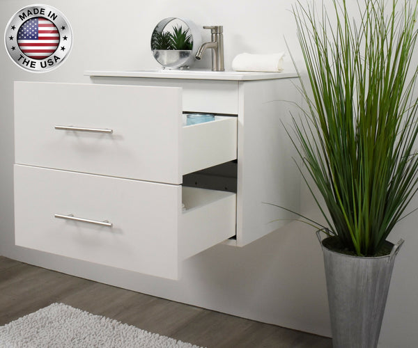 Volpa Napa 24" Modern Wall-Mounted Floating Bathroom Vanity with Ceramic Top and Round Handles - Luxe Bathroom Vanities Luxury Bathroom Fixtures Bathroom Furniture