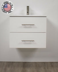 Volpa Napa 24" Modern Wall-Mounted Floating Bathroom Vanity with Ceramic Top and Round Handles - Luxe Bathroom Vanities Luxury Bathroom Fixtures Bathroom Furniture