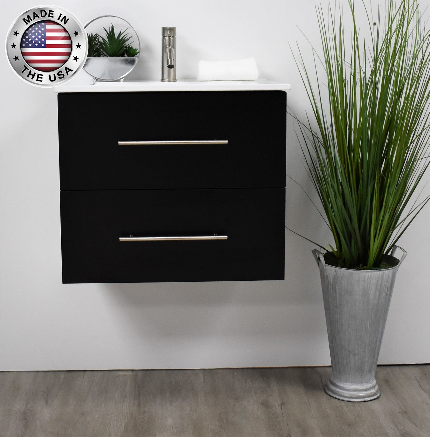 Volpa Napa 30" Modern Wall-Mounted Floating Bathroom Vanity with Ceramic Top and Round Handles - Luxe Bathroom Vanities Luxury Bathroom Fixtures Bathroom Furniture