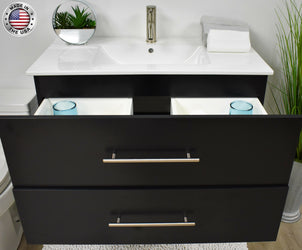 Volpa Napa 36" Modern Wall-Mounted Floating Bathroom Vanity with Ceramic Top and Round Handles - Luxe Bathroom Vanities Luxury Bathroom Fixtures Bathroom Furniture